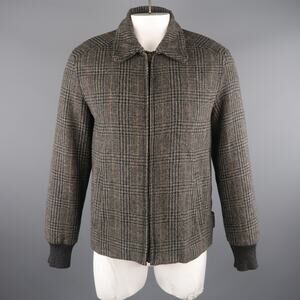 MARC JACOBS 42 Grey & Black Plaid Wool Bomber Jacket